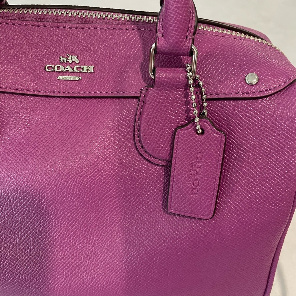Coach Purple Mini Bennett Satchel with Textured Leather Finish New With COA - Picture 6 of 10